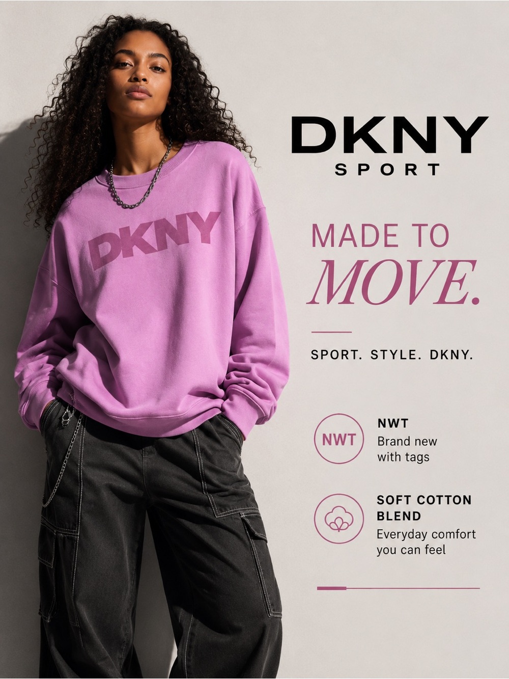 DKNY Pink Sweatshirt New with Tags size Medium crew neck sz Medium